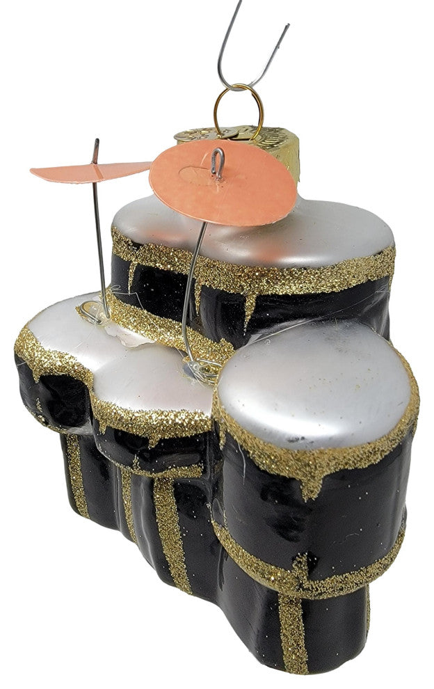 Elegant Art Glass Drum Set Ornament Black White Gold Music Vintage Style