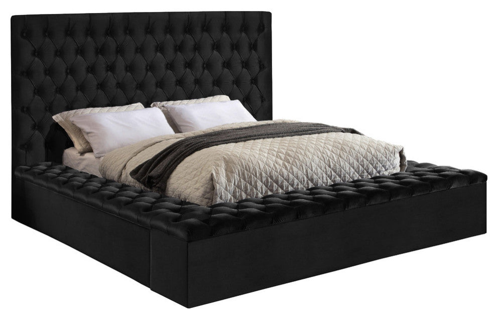 Bliss Velvet Upholstered  Bed, Black, King