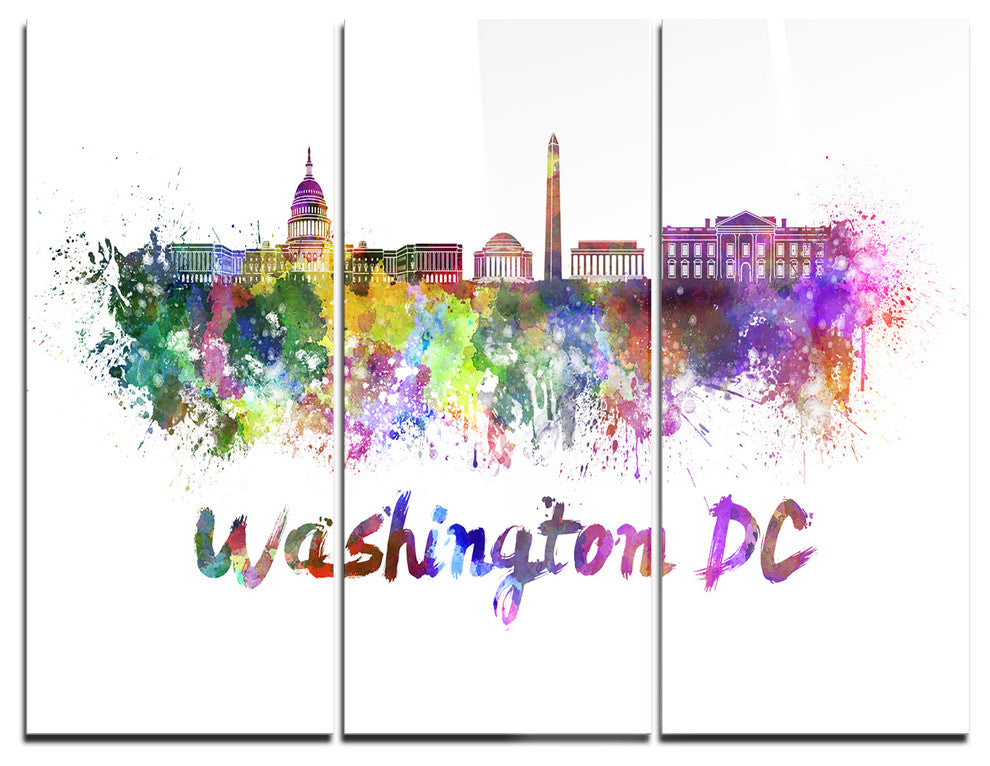"Washington DC Skyline" Glossy Metal Wall Art, 3 Panels, 36"x28"
