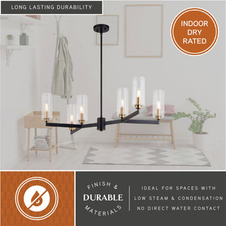 Claremont 6 Light Matte Black Contemporary Chandelier Clear Glass