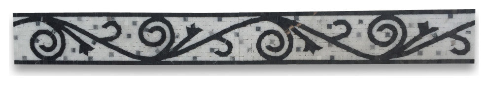 Marble Mosaic Border Listello Tile Garden Nero 4.7x20.5 Polished, 1 piece