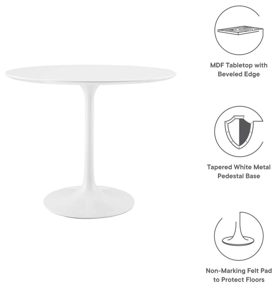 Lippa Round Wood Top Dining Table, White, 36"
