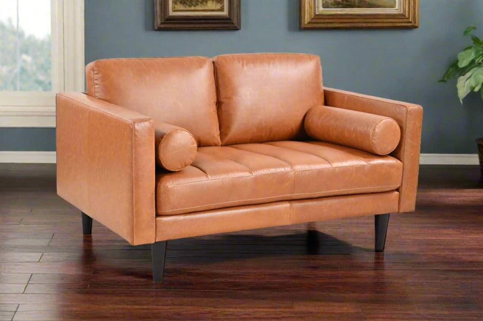 Philippe Top Grain Leather Love seat - Tan