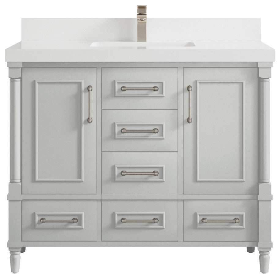 Aberdeen 42 Single Sink Bath Vanity in Coventry Gray 2" White Quartz