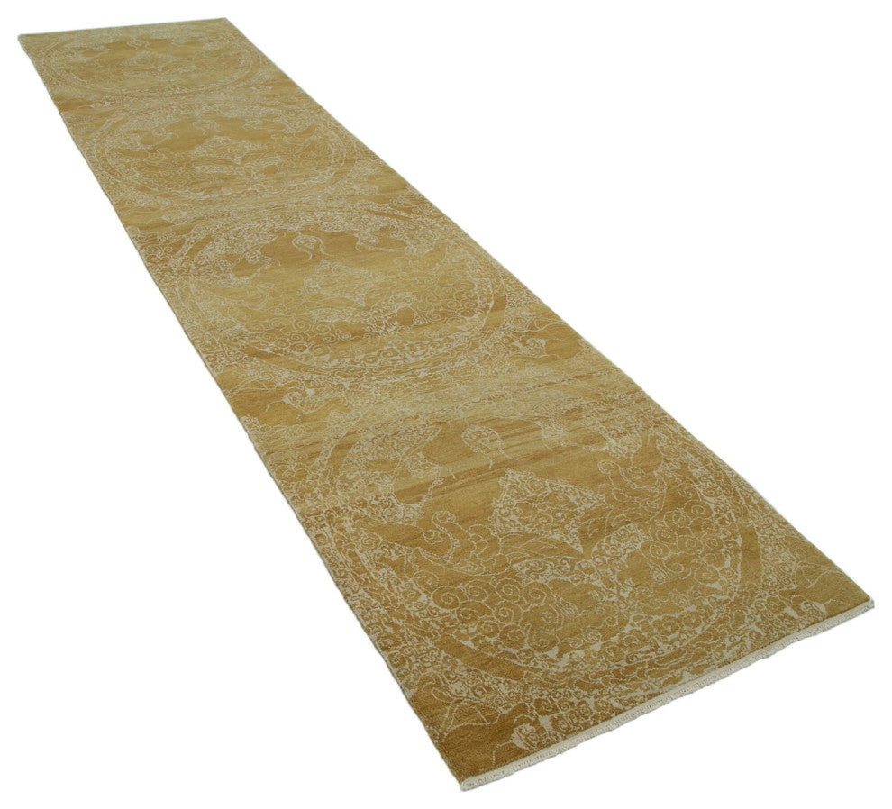 Rug N Carpet - Handmade Oriental 3' 0" x 12' 3" Runner Oushak Area Rug