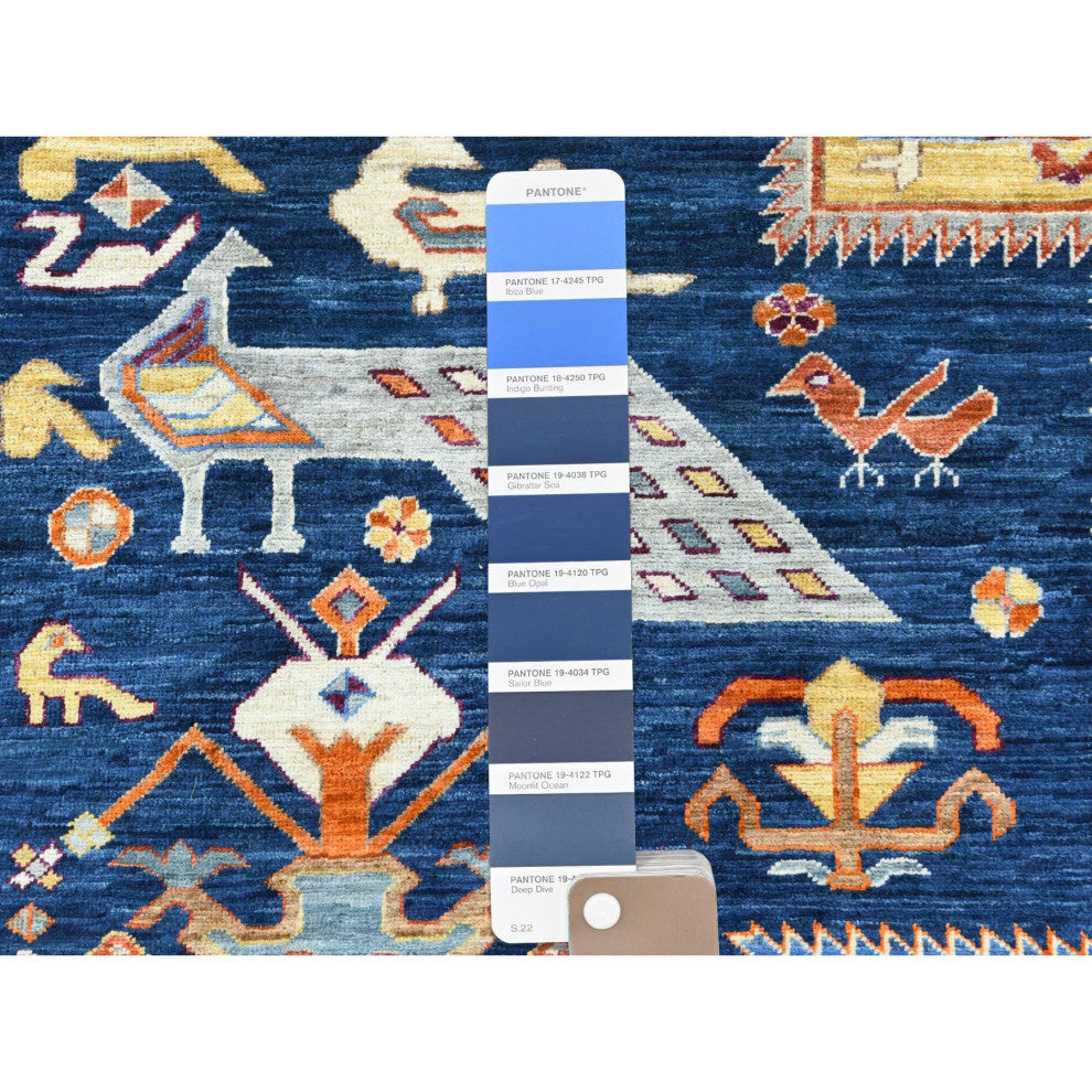 Navy Blue, Wool Hand Knotted, Armenian Inspired Design 200 KPSI Rug, 8'4"x9'7"