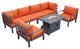 LeisureMod HSFBL-7OR Hamilton 7-Pcs Conversation Set Fire Pit Table&Cushions