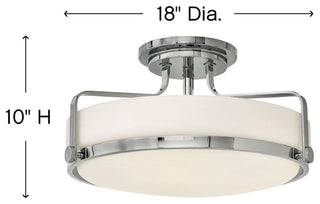 Hinkley Harper 18" Large Semi-Flush Ceiling Light, Chrome + Etched Opal