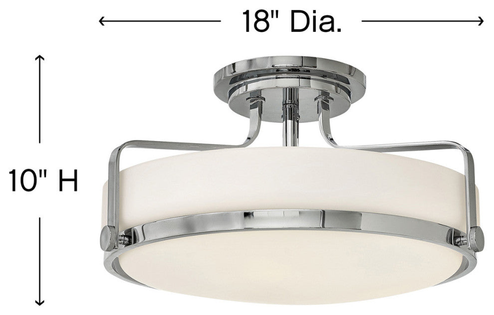 Hinkley Harper 18" Large Semi-Flush Ceiling Light, Chrome + Etched Opal