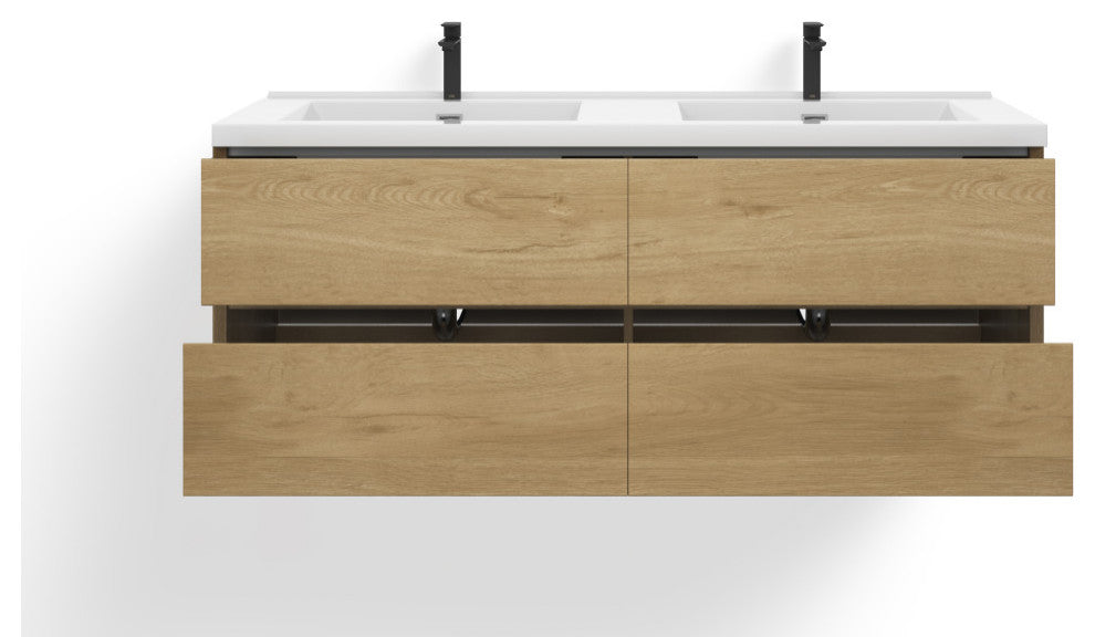 The Daria Bathroom Vanity, White Oak, 60", Double Sink, Wall Mount