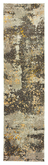 Elements Gilded Marble Gray/Gold Area Rug, 2'6"x12'