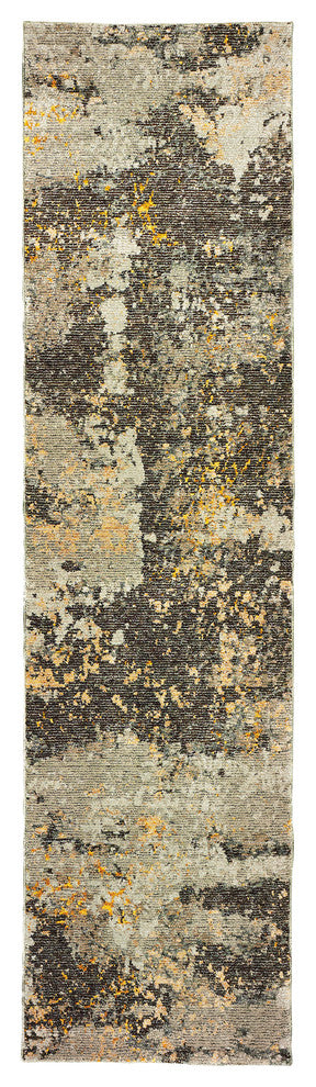 Elements Gilded Marble Gray/Gold Area Rug, 2'6"x12'