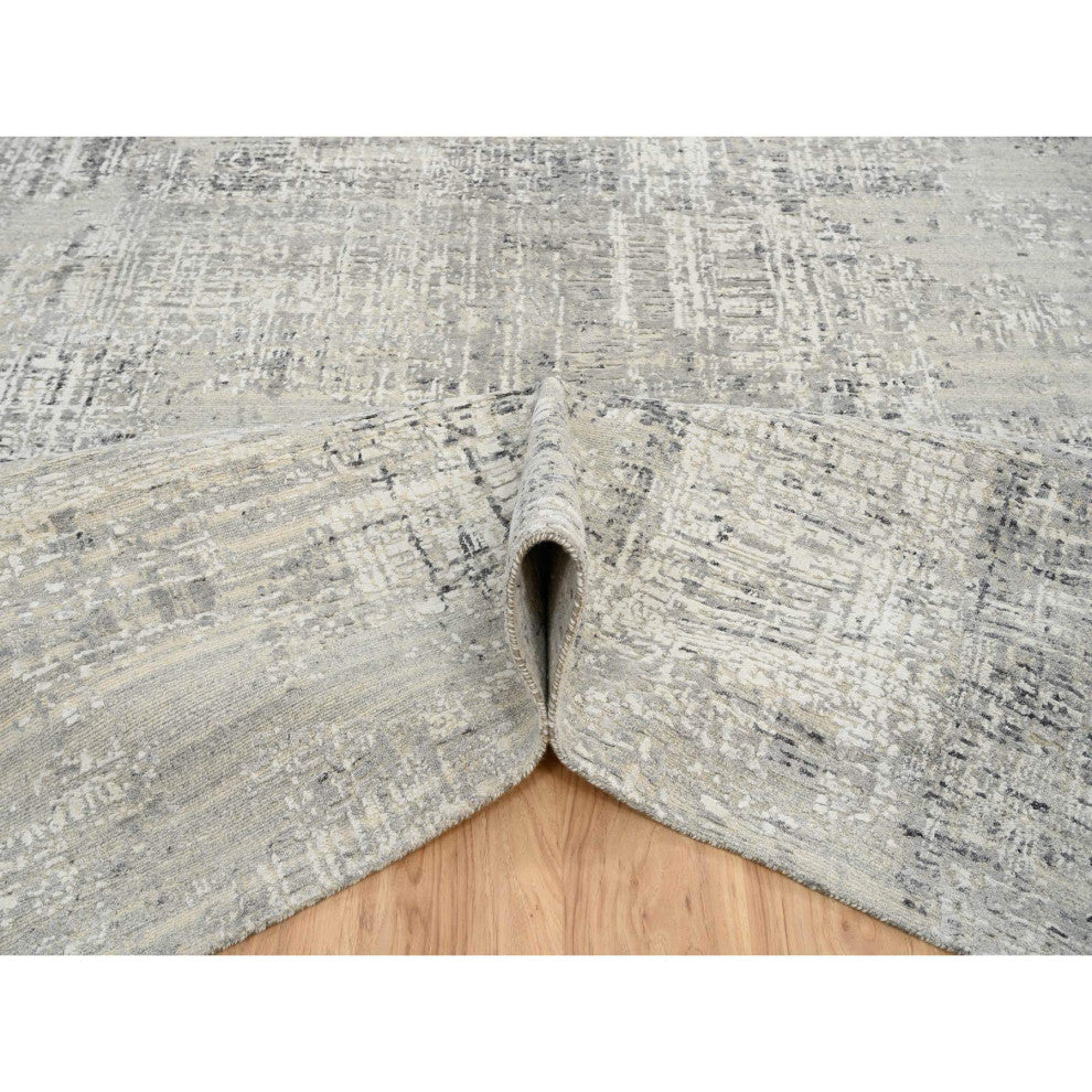 Light Gray Modern Design Wool Hand Knotted Gallery Size Runner Rug, 8'1"x16'0"
