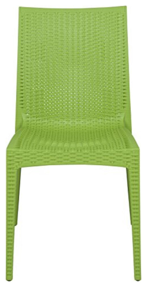 LeisureMod Weave Mace Indoor/Outdoor Dining Chair, Armless Lime Green