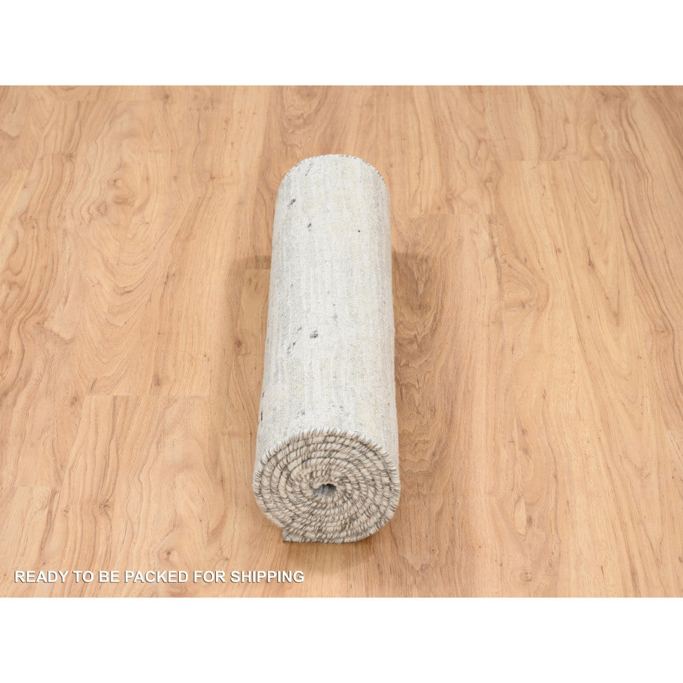 Light Gray Hand Spun Wool Hand Knotted Modern Runner Oriental Rug, 2'7"x8'2"