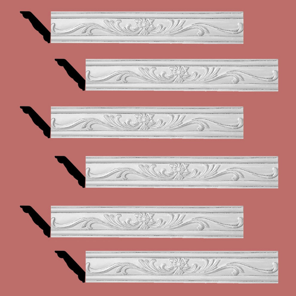 Ornate Cornice White Urethane Ava Design 6 Pieces Totaling 475.5" Length