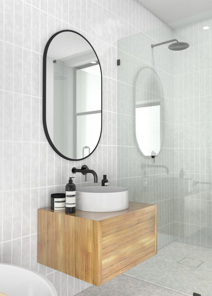 22" W X 36" H Pill Shape Stainless Steel Framed Mirror, Black