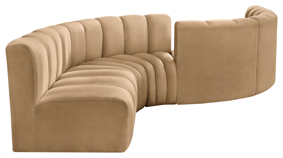 Arc Velvet Upholstered 6-Pc. Facing Modular Sectional, Camel
