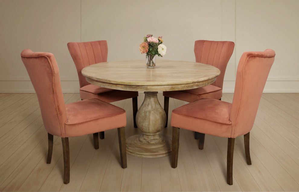 Jenna 48" Round Dining Set with 4 Chloe Chairs in Contemporary Blush V