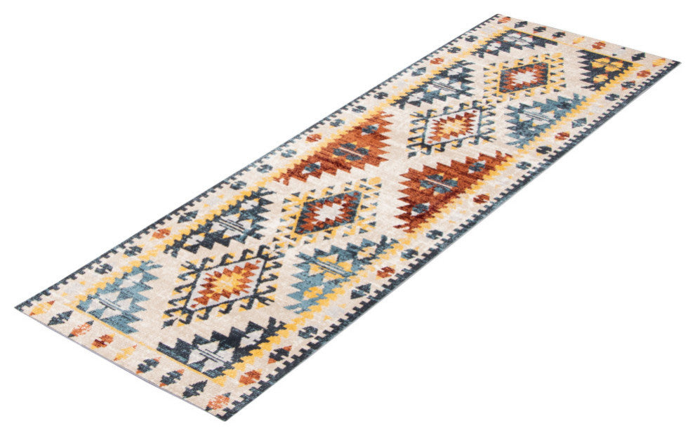 Aqua Mosaic Area Rug, Taupe/Copper, 2'6"x8'