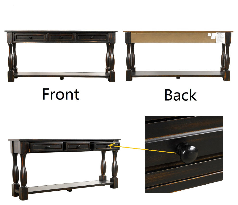 Black 64" Console Table With Drawers and Shelf