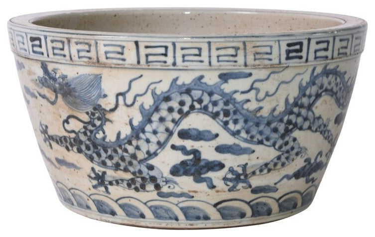 Blue And White Ming Dragon Bowl