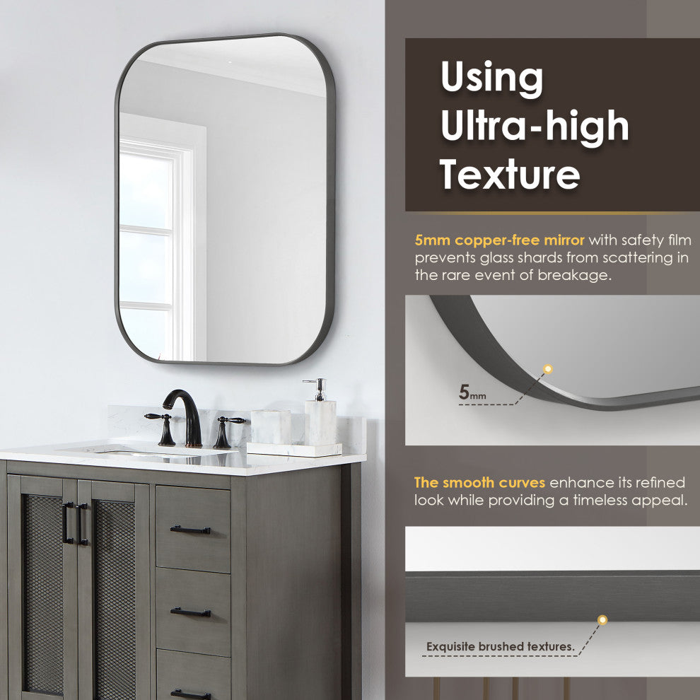 Trielle Rectangular Framed Bathroom Wall Mirror, Gunmetal, 36"