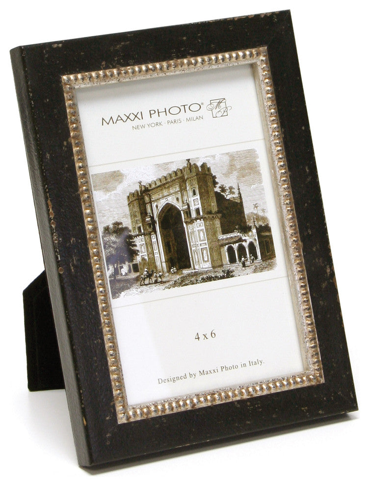 Lucca Antique Frame, Black With  Silver Beads, 4"x6"
