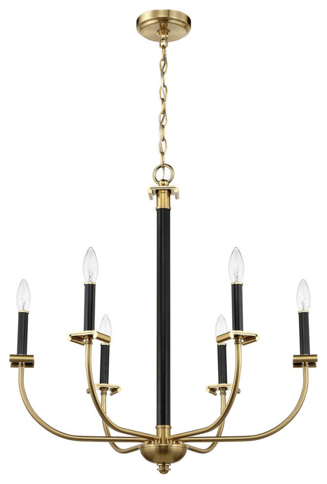 Craftmade Stanza 6 Light Chandelier 54826-FBSB, Flat Black/Satin Brass