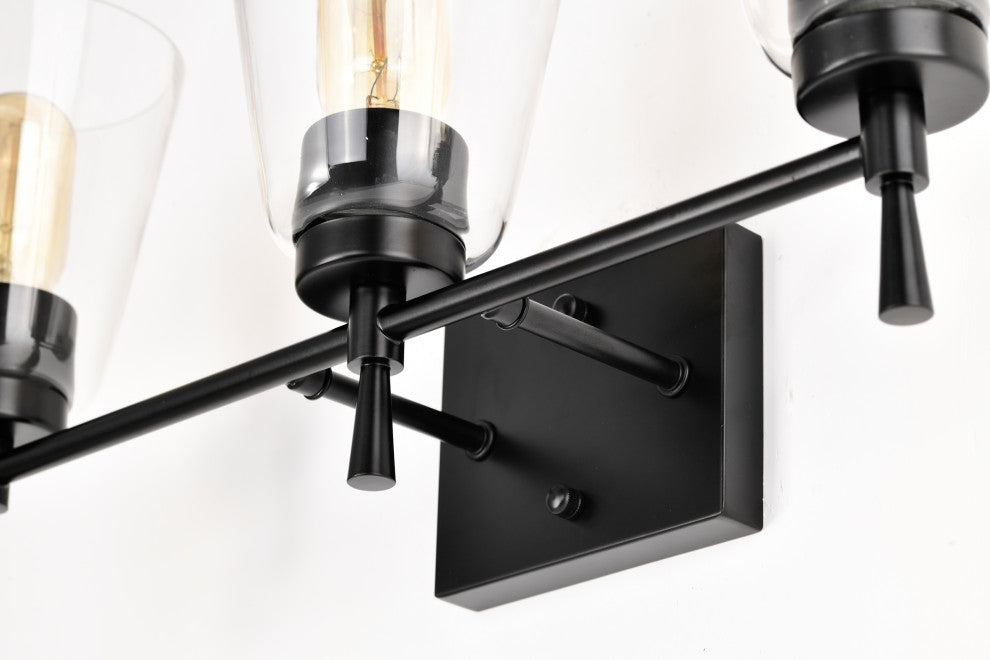 21 in. 3-Light Matte Black Vanity Light With Clear Glass Cone Shades