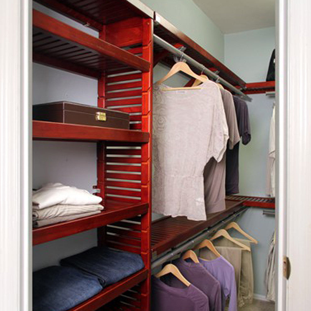Solid Wood Walk-In Closet Organizer with hanging, Red Mahogany