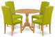 5 Pc Dining Set, Oak Breakfast Table, 4 Autumn Green Leather Chairs, Oak Finish