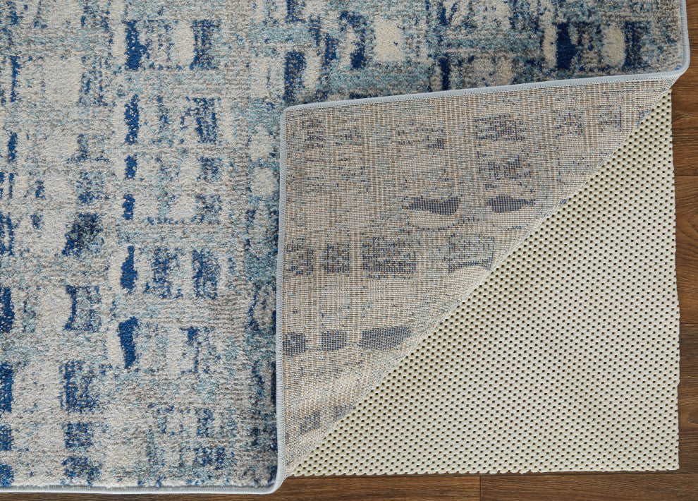 Weave & Wander Adelmo Abstract Contemporary Rug, Blue/Ivory, 2'8"x10'
