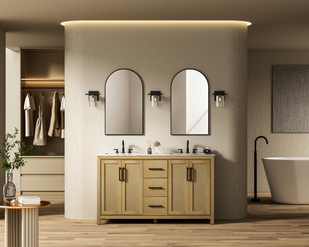 Home Living 60" Double Bathroom Vanity, Linen Oak