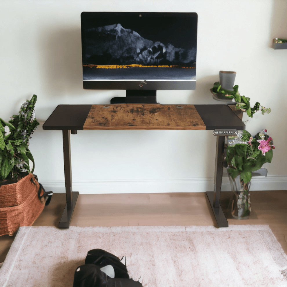63" Adjustable Brown And Black And Black Standing Desk