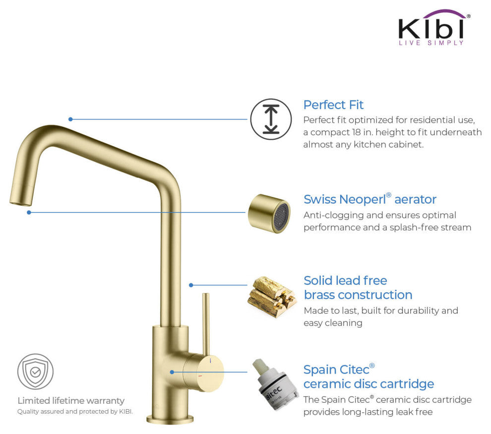 Macon Single Lever Kitchen Bar Faucet, Brush Gold