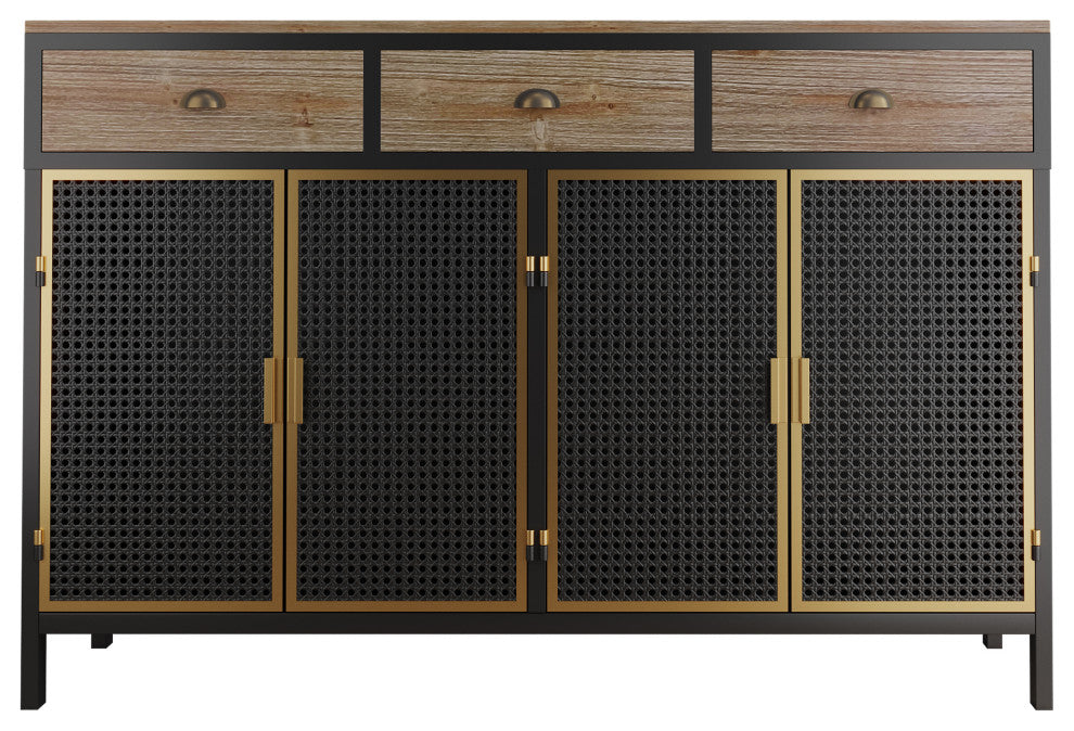 Front-facing product on a white background showing the full piece with drawers and doors closed.