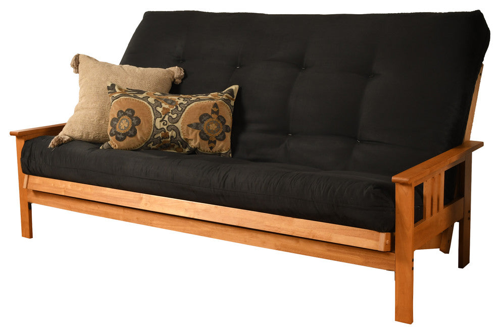 Caleb Frame Queen Futon With Butternut Finish, Suede Black