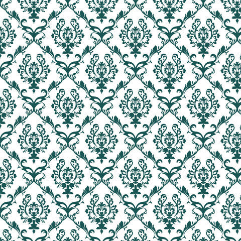 Chandelier Damask Forest Green Shelf Paper Drawer Liner, 36x12, Laminated Vinyl