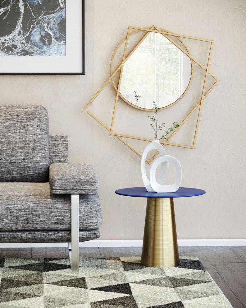 Frame Wall Mirror, Round, Glass, Steel Metal, Gold, Bedroom Living