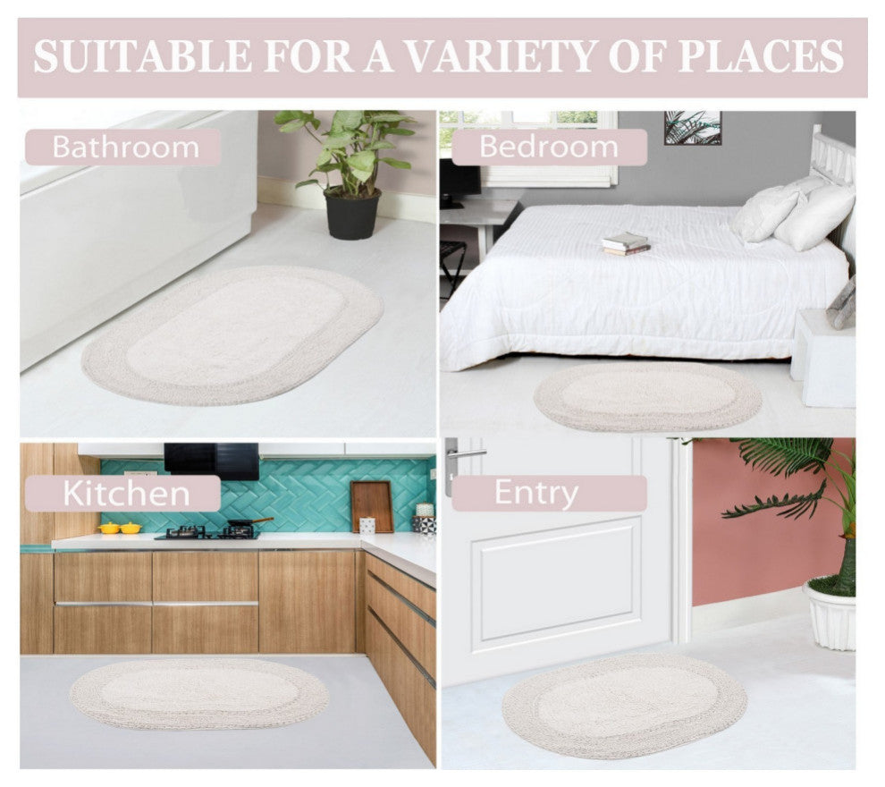 Double Ruffle Collection Bath Rugs Set, 3-Piece Set With Runner, Ivory