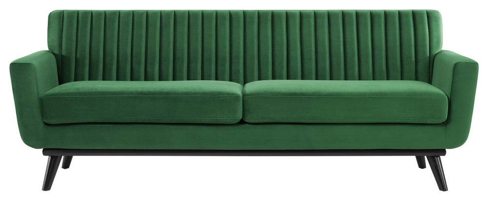 Engage Channel Tufted Performance Velvet Sofa Emerald