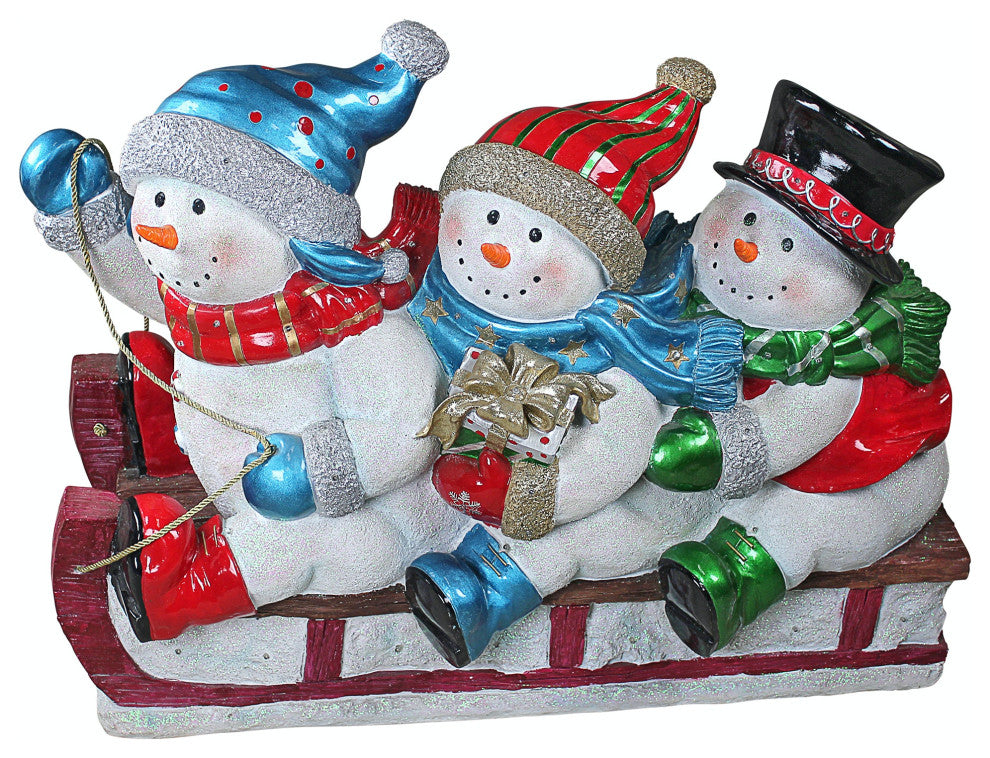 Illuminated Snowmen On Sled Statue