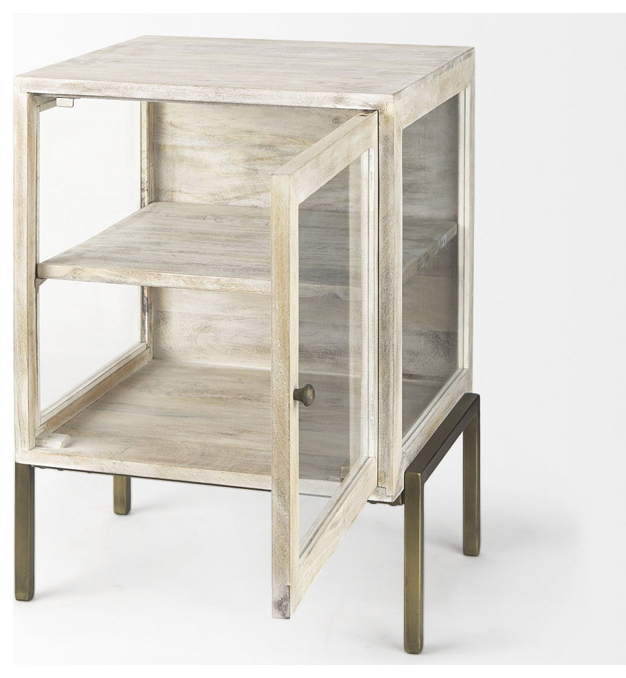 Rustic Weathered White and Gold Shadowbox Cabinet