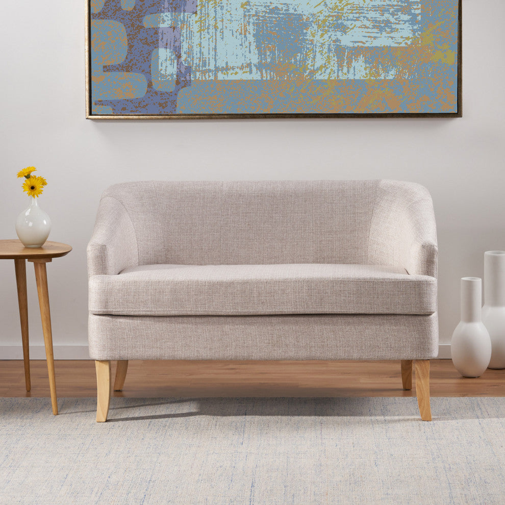 GDF Studio Shelby Mid Century Modern Fabric Loveseat, Beige