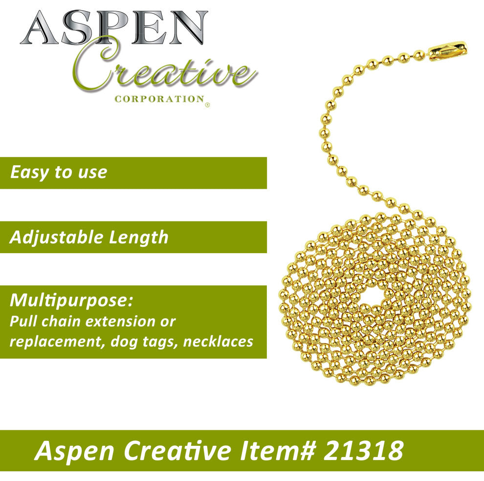 Aspen Creative 21318 3-Feet Beaded Pull Chain with Connector in Polished Brass