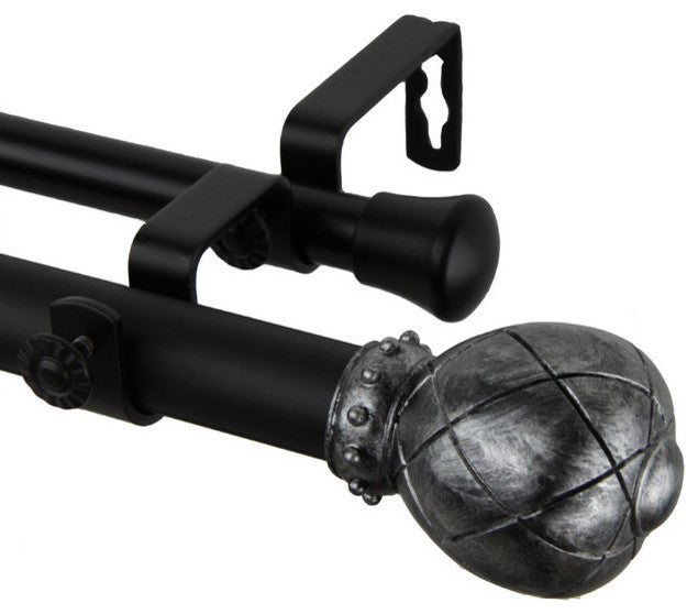 Supreme Double Curtain Rod, Black, 66-120"
