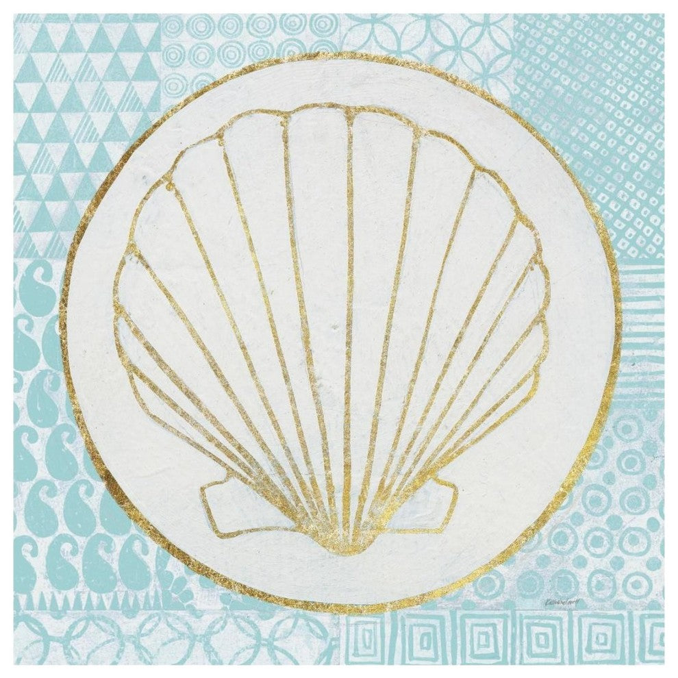 "Summer Shells II Teal and Gold" Digital Paper Print by Kathrine Lovell, 20"x20"