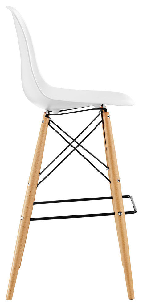Modern Contemporary Bar Stool, White, Plastic, Steel