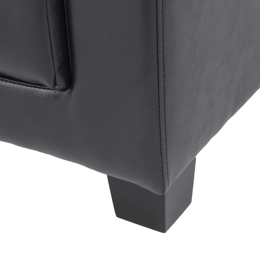 Littell Faux Leather 4 Seater Sofa, Chaise Sectional, Ottoman, Midnight + Dark B